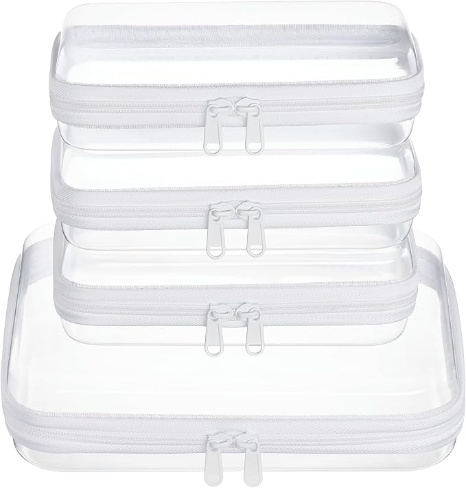 4 pcs Clear Zipper Pouches, Hard Shell Zipper Case, Toiletry Bag by WELPIRT