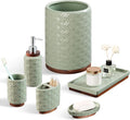 Elegant Bathroom Accessories Set 6 PCS Ceramic and Wood Bathroom Accessory Set by RQYIXI