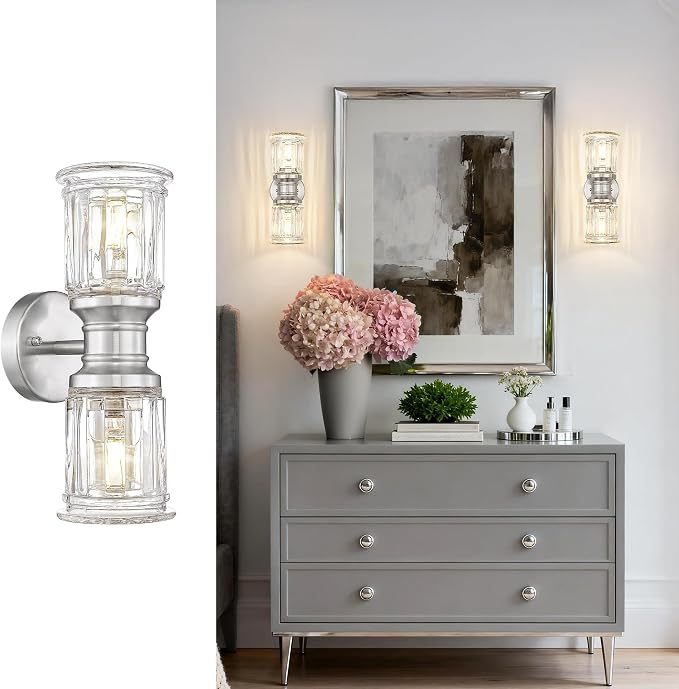 Bathroom Wall Sconces, HWH Brushed Nickel Wall Lighting - Image 8