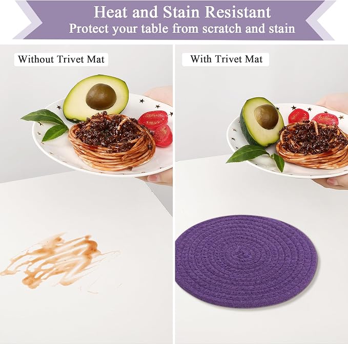 SHACOS 8 Inches Trivets for Hot Dishes, 4 Pieces Cotton Trivets Mats for Kitchen - Image 3