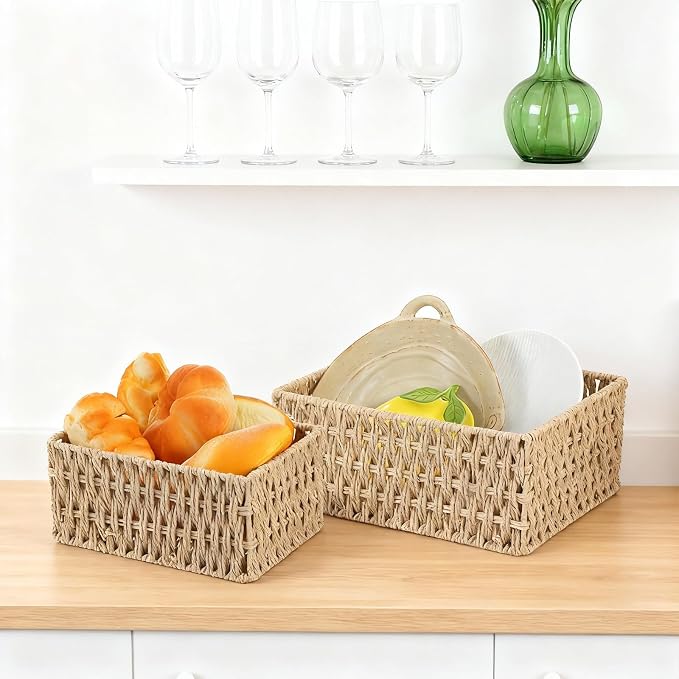 3 Pack Wicker Baskets for Organizing, Toilet Tank Basket for Bathroom, - Image 7