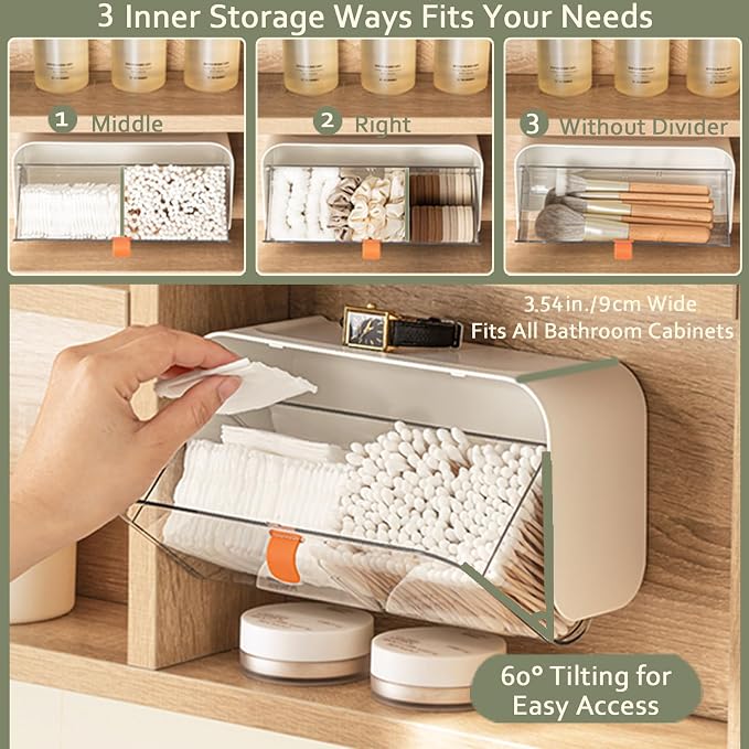 SUNFICON Wall Mounted Cotton Pads Holder Organizer Cotton Swab Balls Holder - Image 6
