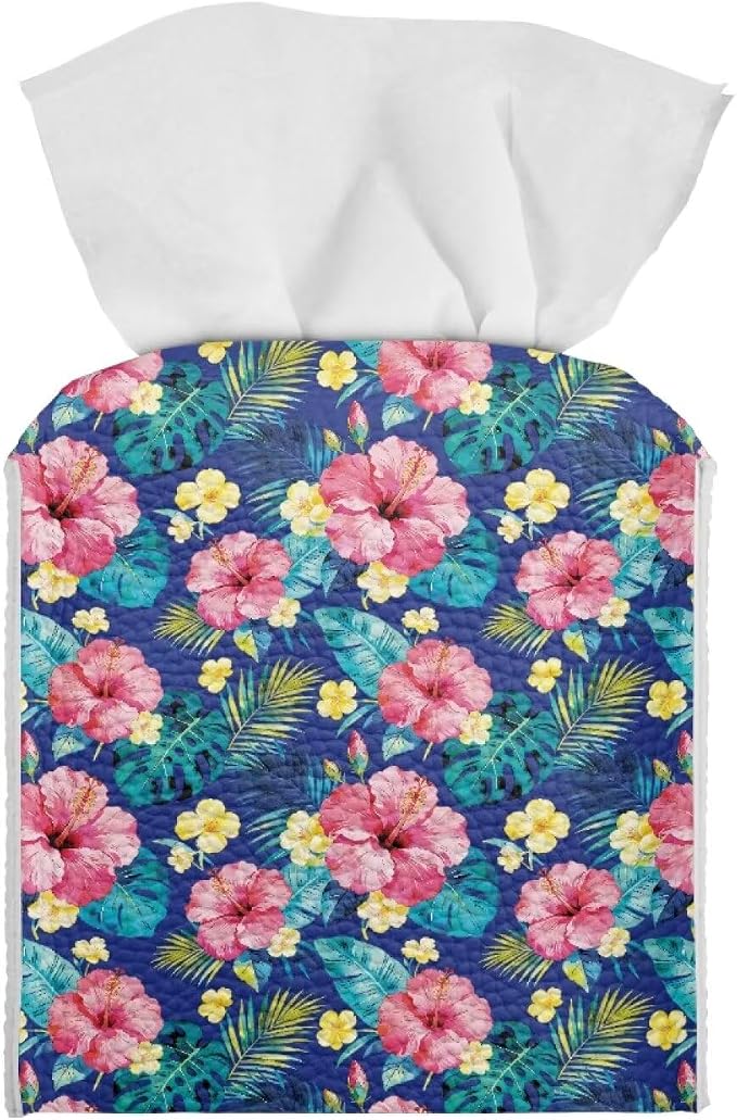 Tropical Flowers Tissue Box Cover, PU Leather Square Tissue Holder by Pzuqiu