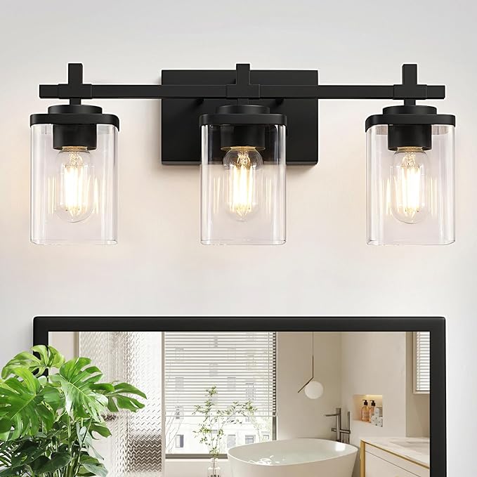 3-Lights Bathroom Vanity Light Fixtures, Modern Black Vanity Lights Over Mirror by Spiglamm