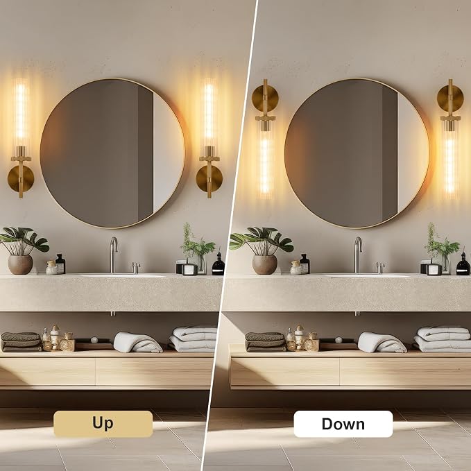 19.5" Knurled Gold Hardwired Wall Sconces Set of 2, Bathroom Vanity Light - Image 5