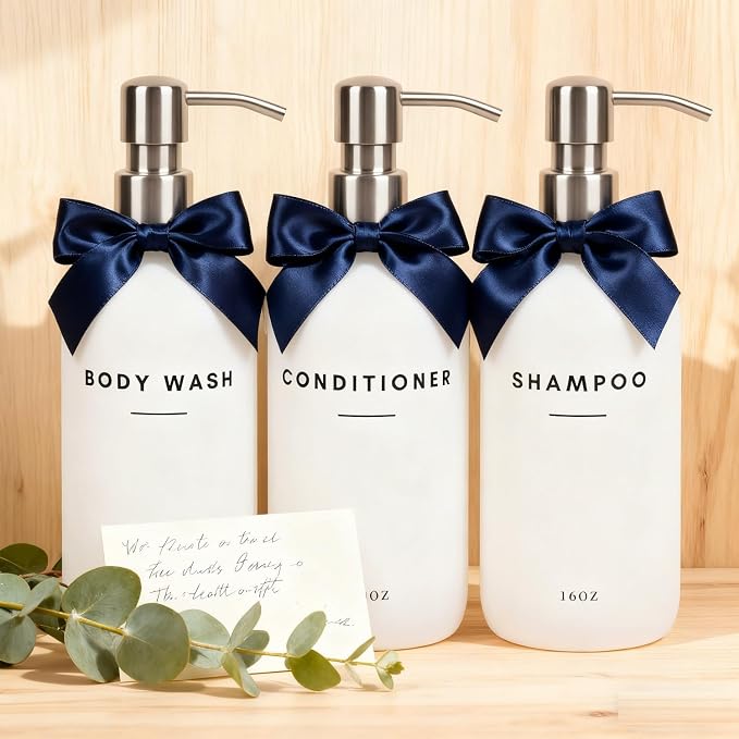 Set of 3 Shampoo and Conditioner Dispenser Stainless Steel Pump Head - 16oz - Image 5