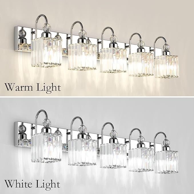 Ralbay Chrome Crystal Vanity Lights 5-Lights 40'' Modern Crystal Bathroom Light - Image 4