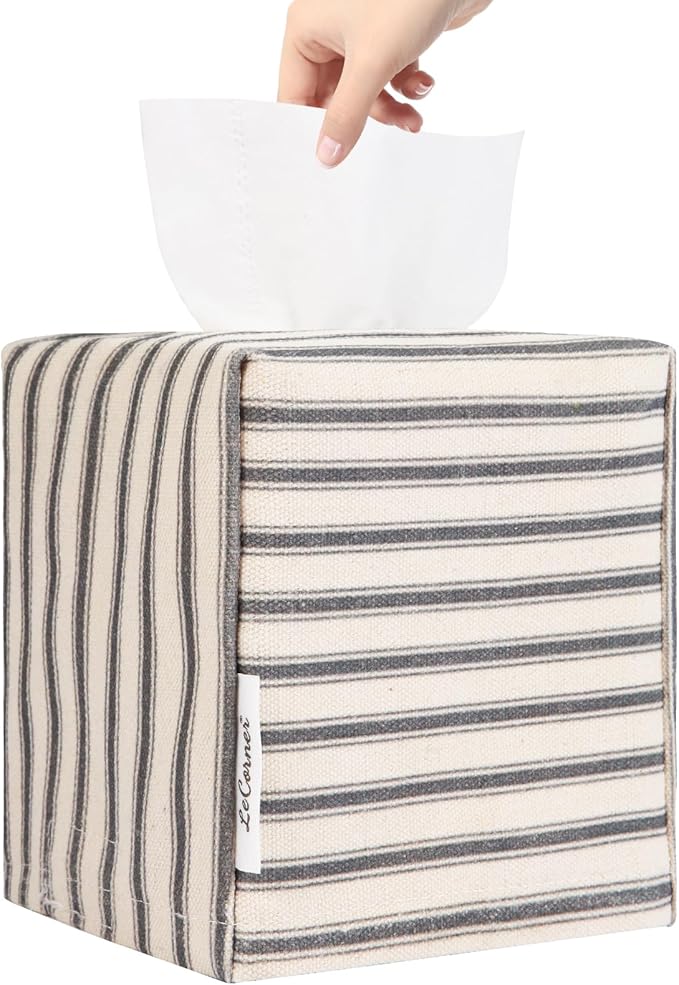 Tissue Box Cover, Fabric Tissue Box Holder Square, Stylish Toilet Paper Storage by LeCorner