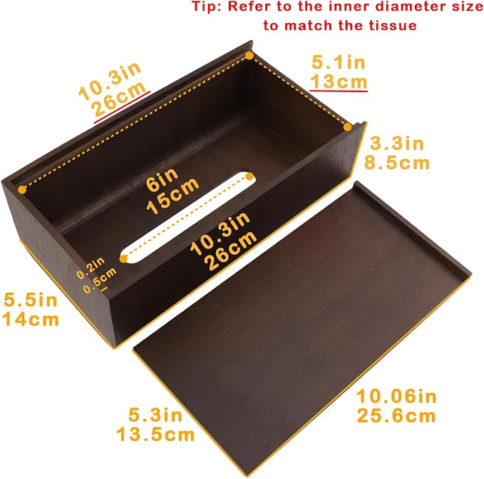 Geesatis Tissue Box Cover, Square Wood Tissue Box Holder, Rectangular Napkin - Image 2