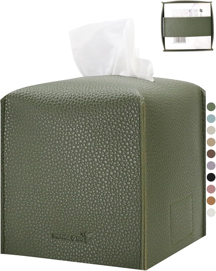 Tissue Box Cover 5X5X5'' PU Leather Tissue Holder Square Tissue Cube Box by PENGLONGHOMEDECORATION