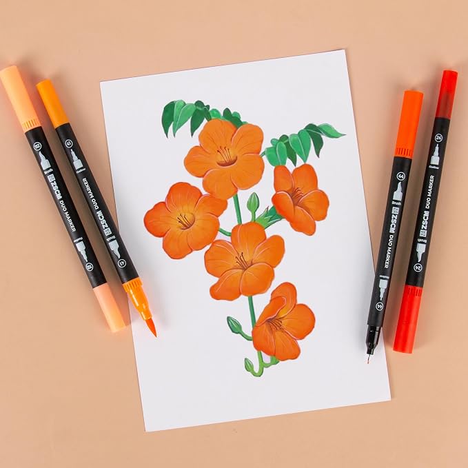 Orange Duo Tip Marker Pens, 12 Pack Fine & Brush Markers - Image 4