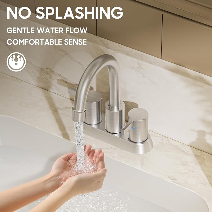Phiestina Brushed Nickel 4 Inch 2 Handle Centerset Lead-Free Bathroom Sink - Image 6