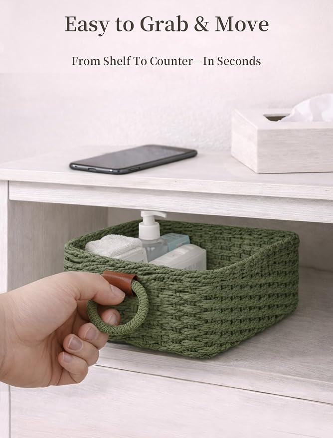 Storage Basket, Recycled Paper Rope Bathroom Basket Organizer, Mini wicker - Image 5