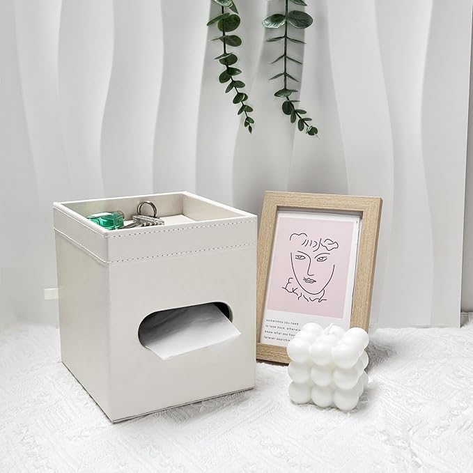 PU Leather Tissue Box Cover Square, Modern Tissue Holder - Image 6