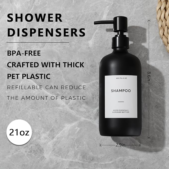 HOMCDALY Shampoo and Conditioner Dispenser, 21oz 3-Pack Refillable Shampoo and - Image 2