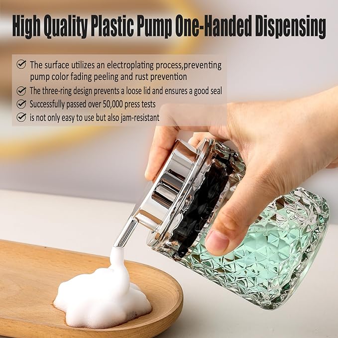 Malachi Foaming Hand Soap Dispenser, Refillable Clear Glass Pump Bottles - Image 4