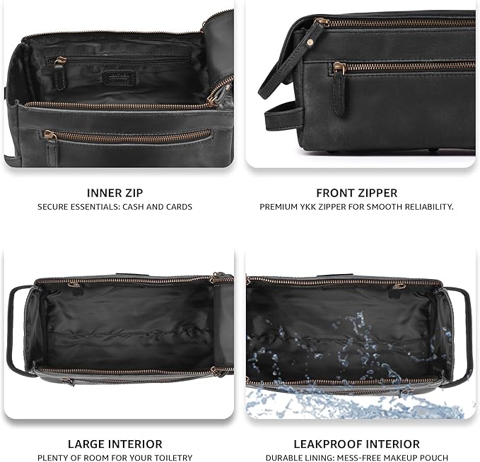 LEATHER VILLAGE Genuine Leather Travel Toiletry Bag - Image 4