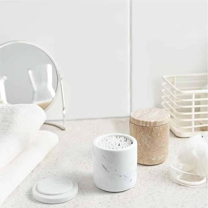 WORHE Travertine Qtip Holder Dispenser - Image 2