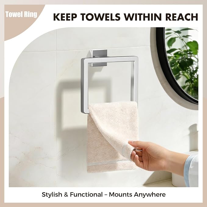 Bathroom Hardware Set Brushed Nickel 5-Pieces Bathroom Towel Rack SUS304 - Image 3