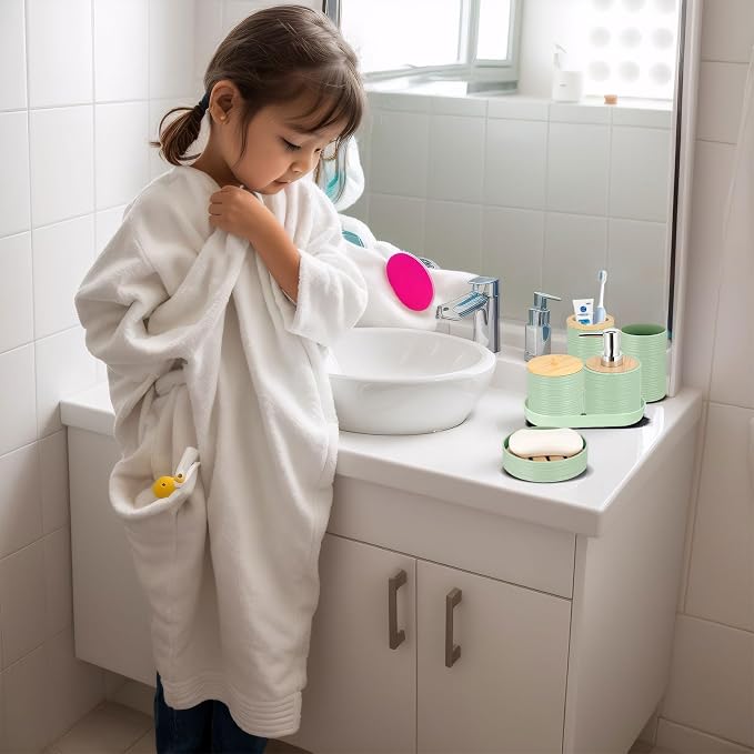 IMAVO Green Bathroom Set, Trash Can, Soap Dispenser, Soap Dish, Toothbrush - Image 6
