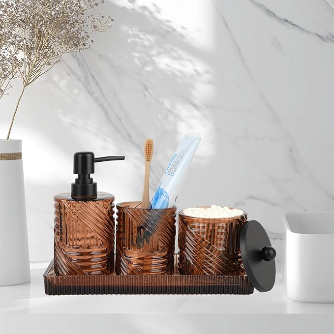 Bathroom Accessories Set, Toothbrush Holder, Qtip Holder Dispenser and Vanity - Image 2
