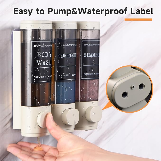 Shampoo and Conditioner Dispenser, Shower Soap Dispenser 3 Chamber No Drill - Image 2