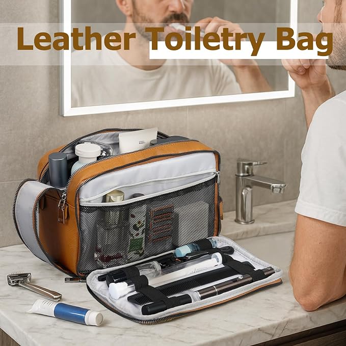 MIRASON Travel Toiletry Bag for Men Thickened Leather Travel Bag for Toiletries - Image 6