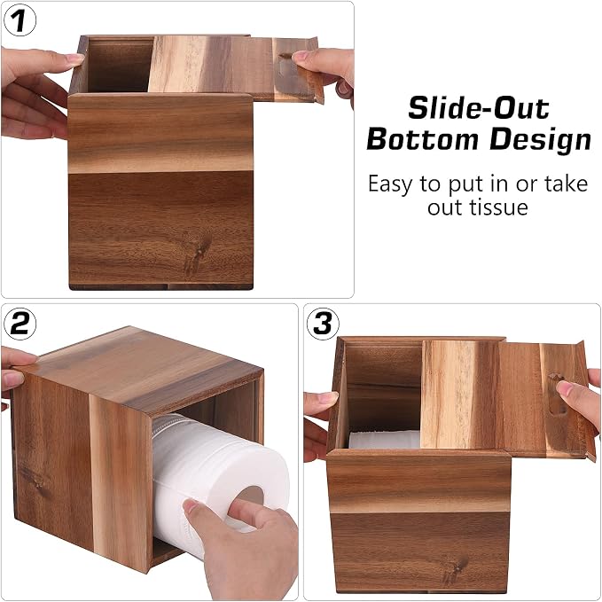 Tissue Box Cover Square, Acacia Wood Tissue Box Holder - Image 3