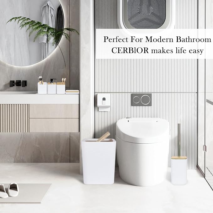 CERBIOR Bathroom Accessories Set 6 Piece Bamboo Bath Ensemble Includes Soap - Image 7