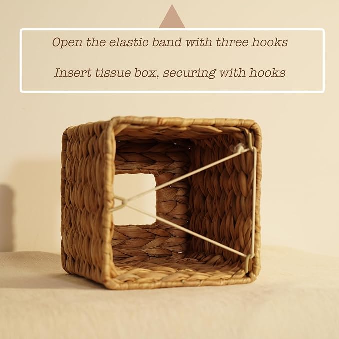 Set of 2 Water Hyacinth Handwoven Tissue Box Cover, Natural Handmade Wicker - Image 4