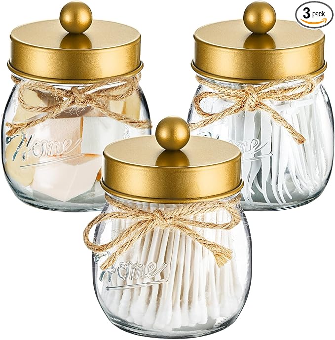 SheeChung 3Pack Warm Golden Undertones Bathroom Decor, Cotton Swab Holders by SheeChung
