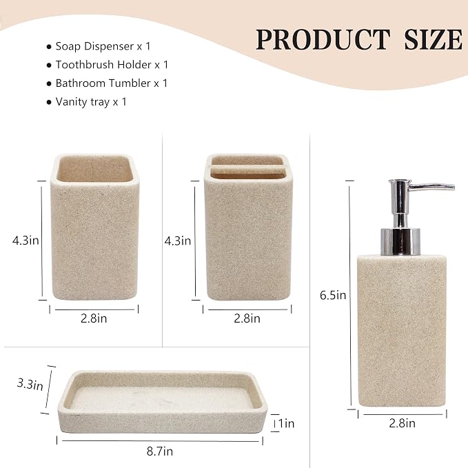 Bathroom Accessories Set, Soap Dispenser, Toothbrush Holder, Qtip Holder Set - Image 7