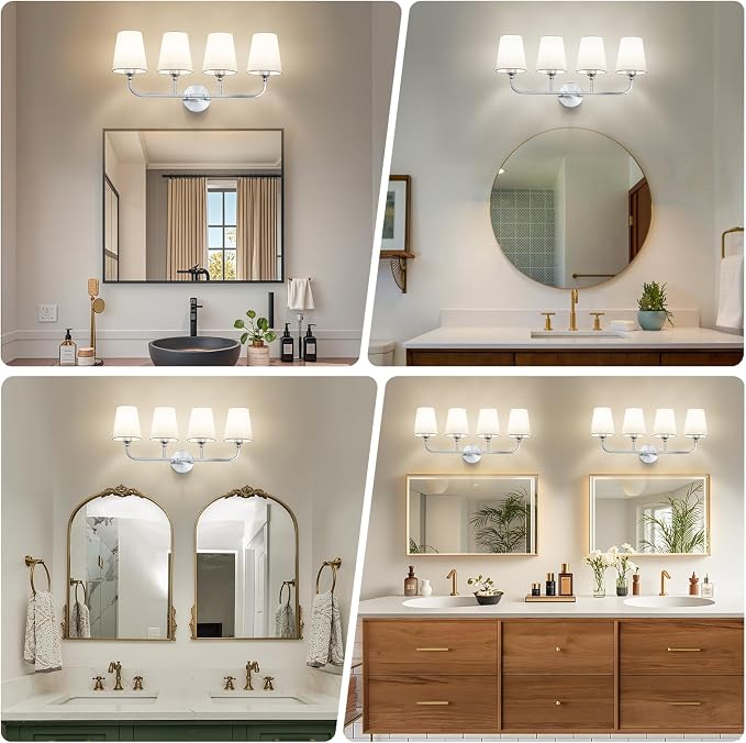 Bathroom Vanity Light, Brushed Nickel Bathroom Light Fixtures, 4-Light Lighting - Image 2