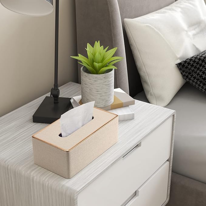 Tissue Box Cover, PU Leather Tissue Box Holder Rectangular Box Covers - Image 3