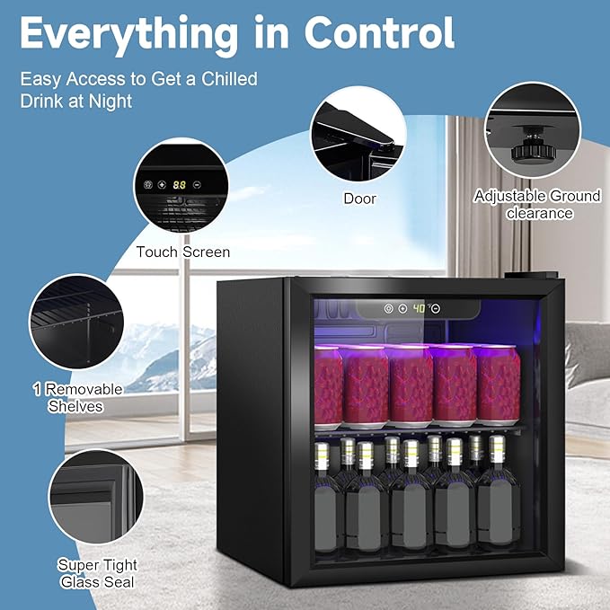 Compact Beverage Refrigerator, 1.3Cu.Ft/60 Can Mini Fridge - Image 2