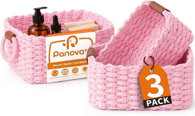 Storage Basket, Recycled Paper Rope Bathroom Basket Organizer, Mini wicker by Panovox