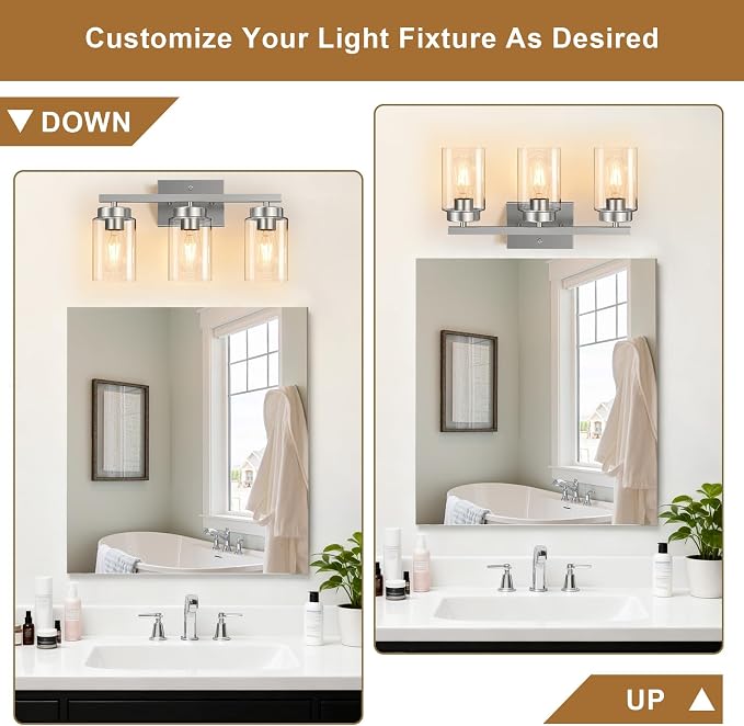 IZORRO Modern Bathroom Light Fixtures, 3 Light Brushed Nickel Vanity Lights - Image 2