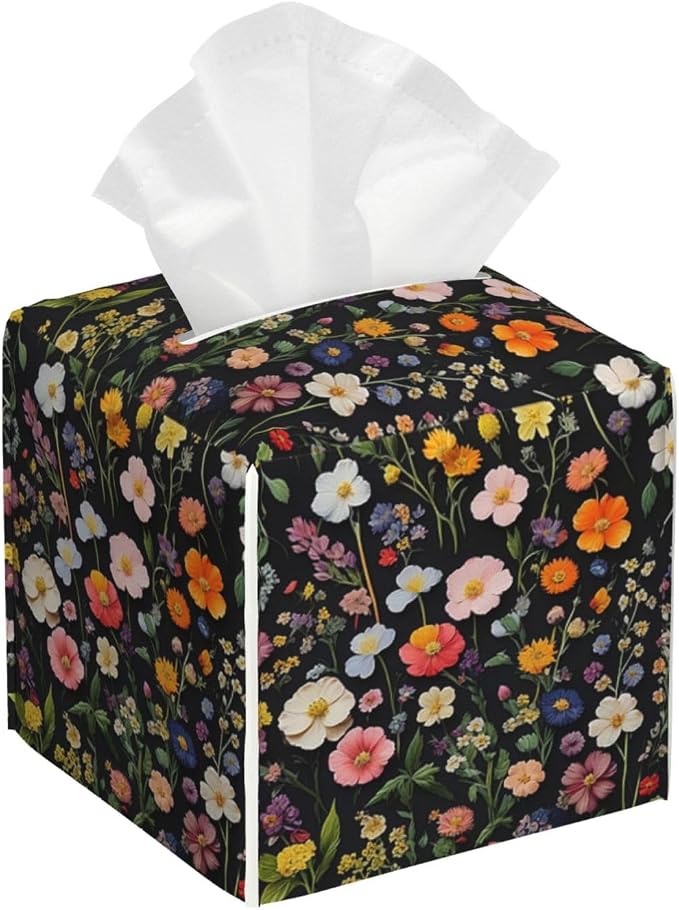 Spring Florals Herbs Tissue Box Cover Vintage Flowers Square Leather Tissue by HOYYU