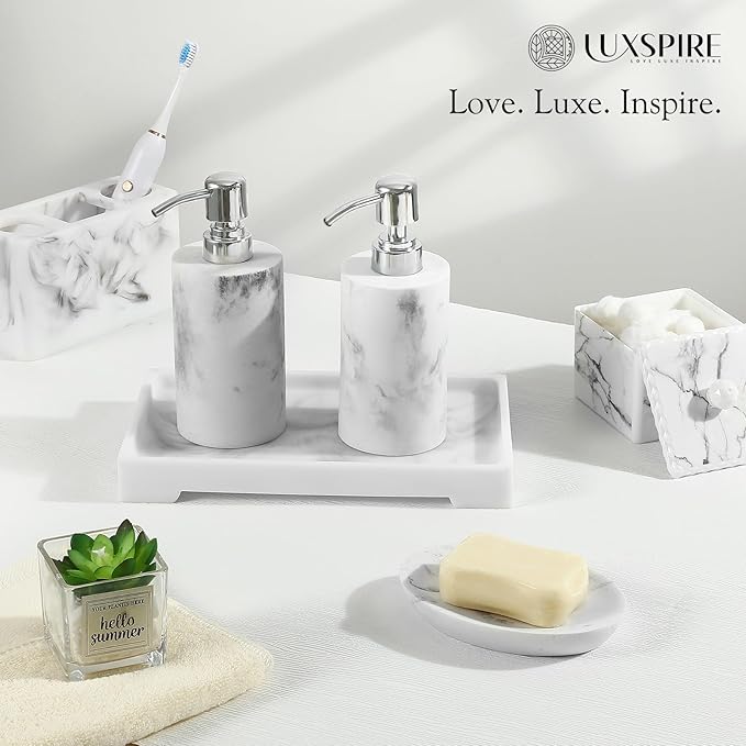 Luxspire Bathroom Vanity Tray, Resin Toilet Tank Tray, Kitchen Trays, Marble - Image 6
