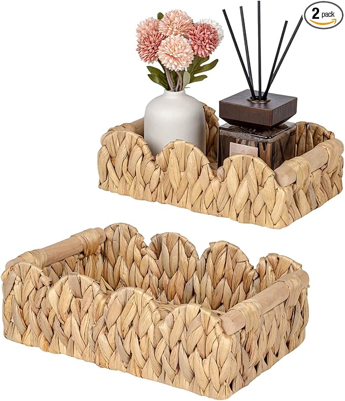 Scalloped Wicker Rattan Baskets by Kriitools