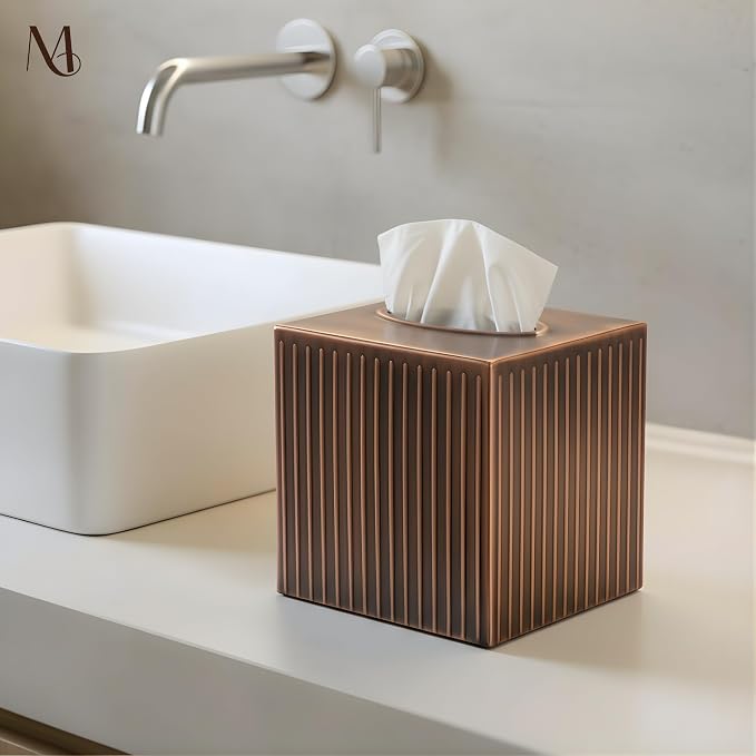Monarch Abode Tissue Box Cover Square – Handcrafted Ridge Embossed Antique - Image 3