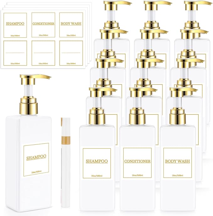 Gejoy 12 Pack White Shampoo and Conditioner Dispenser Bottles, 17 Oz/ 500ml by Gejoy