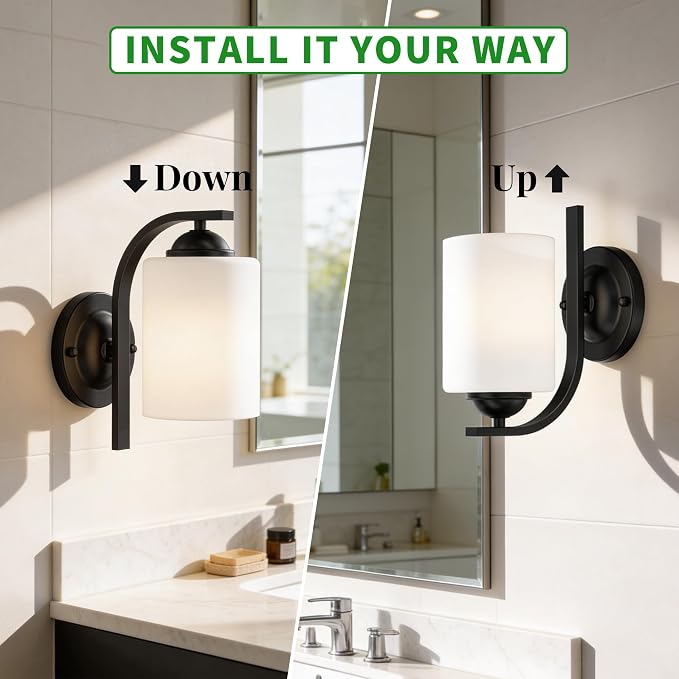 2-Pack Wall Sconces for Bedroom and Bathroom, Matte Black Farmhouse Wall Light - Image 5