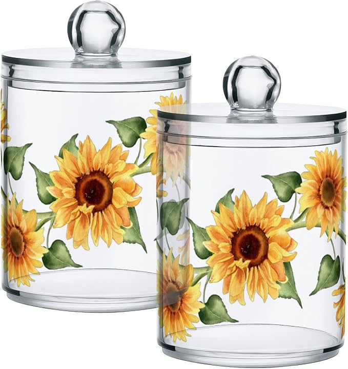 2 Pack Qtip Holder Dispenser for Cotton Ball Sunflower Wreath Cotton Swab Round by ALAZA