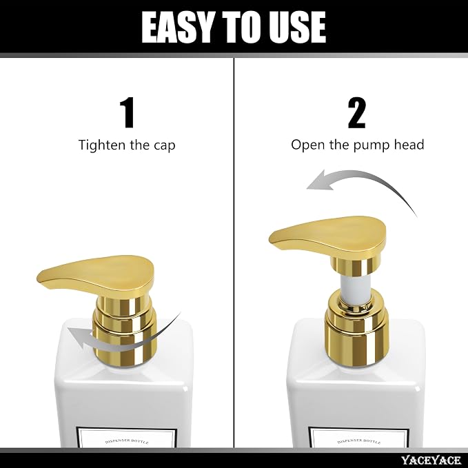 White With Gold Pump Shampoo Bottles Set of 3, 500ml Refillable Shower Dispenser - Image 5