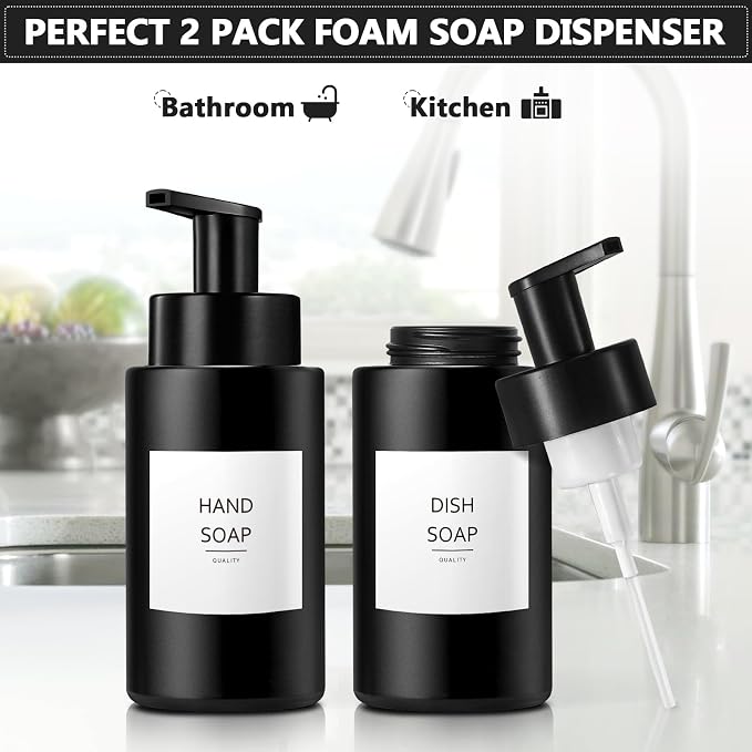Matte Black Foaming Hand Soap Dispenser, 10 oz/300ml Glass Foam Dispenser - Image 3