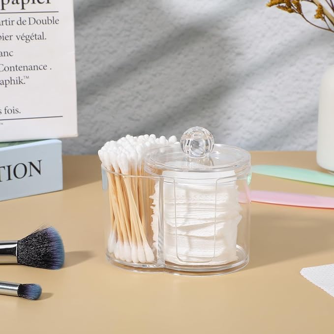 Yolev Qtip Holder with Dual Compartments Clear Cotton Round Holder Plastic - Image 7
