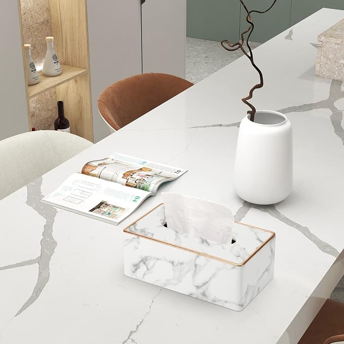 Tissue Box Cover, PU Leather Tissue Box Holder Rectangular Tissue Holders - Image 3