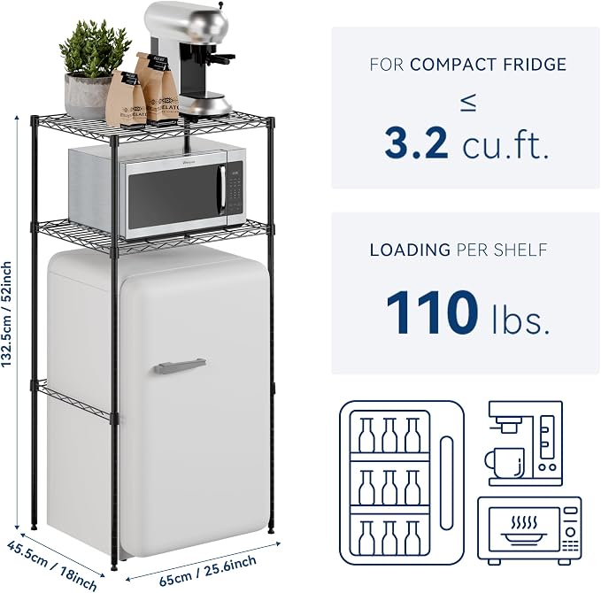 2-Tier Mini Fridge and Microwave Storage Shelf, Adjustable Height Metal Small - Image 2