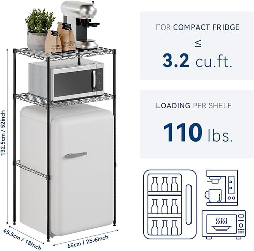 2-Tier Mini Fridge and Microwave Storage Shelf, Adjustable Height Metal Small - Image 2